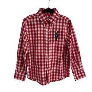Eleanor Rose Red & White Gingham Nutcracker Embroidered Button Up Shirt Boys 3/4